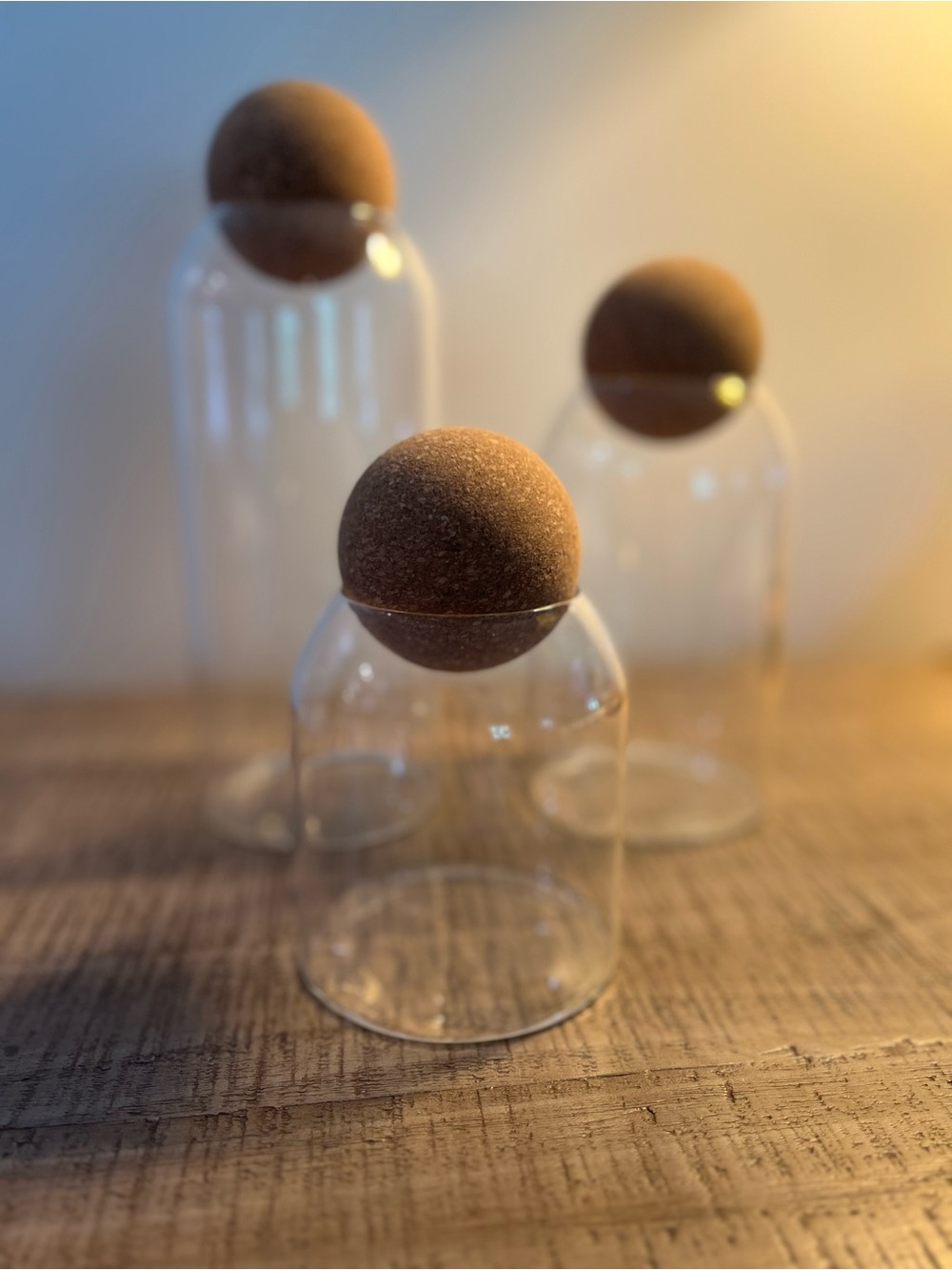 New In Box- Glass Storage Jar with Brown Cork Ball Lid - Home Kitchen